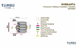 Tambu Durdanta Komfort 4 Personnes Trekking Tente Tunnel Marron