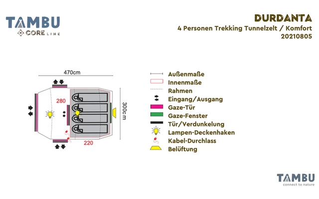 Tambu Durdanta Komfort 4 Personnes Trekking Tente Tunnel Marron