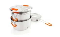 GSI Stainless Base Camper Medium Set De Cuisine 6 Pièces 2 Casseroles 2 / 3 Litres Poêle à Frire 22,8 Cm